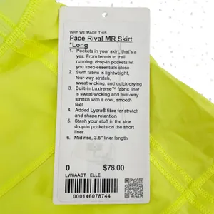 Lululemon Pace Rival Skirt Electric Lemon Yellow Bright Neon Pleats Skort Size 0 thumbnail 8