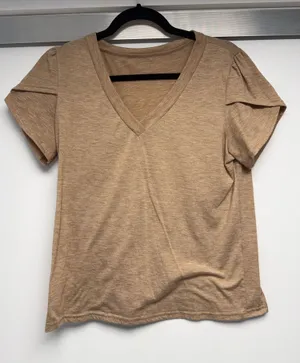 Women's V-Neck Short Sleeve Tee - Tan thumbnail 1