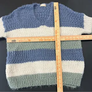 Altar'd State Sweater Womens S/M Blue Striped Great Popcorn Eyelash Knit C9300 thumbnail 6