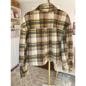 Bagatelle‎ Collection Cropped Plaid Shacket Yellow Blue XL Quiet Luxury Earthy thumbnail 3