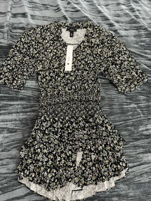 Aqua Black Floral Dress thumbnail 1