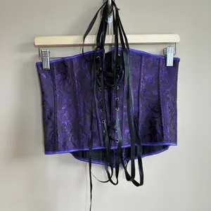 Brocade Damask Lace Up Corset Top Large Purple Women Structured Boned thumbnail 3