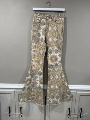 Buckle Saints & Hearts Boho Printed Flare Pants in Neutral Tones thumbnail 3