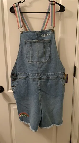 Take Pride Target Women's QUEEN Blue Denim Bib Overalls Rainbow Choose Your Size thumbnail 1