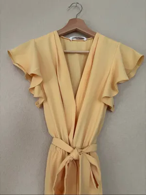 Amanda Uprichard Martinique Yellow Wrap Dress With Flutter Sleeves and Tie Waist thumbnail 3