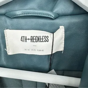 4th & Reckless PU double‎ breasted Victoria jacket in teal XL thumbnail 8