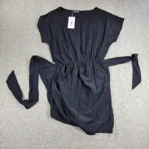 Yoins Womens Wrap Dress Large Black Tie Crewneck Short Sleeve Ruched Mini NEW thumbnail 11