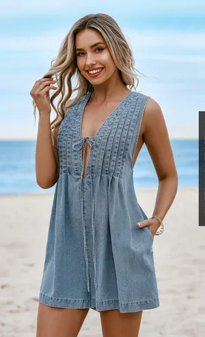 Cupshe Plunging Lace Up Wide Leg Romper thumbnail 1