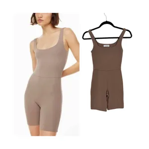 Aritzia Babaton Contour Squareneck Bodycon Romper Deep Taupe Brown Size XS thumbnail 2