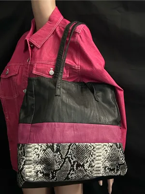 Black & Magenta Snake-Trim Tote Shoulder Bag thumbnail 3