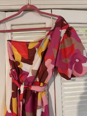 Fantastic Fawn One-Shoulder Maxi Dress in Pink, Red and Yellow Floral thumbnail 3