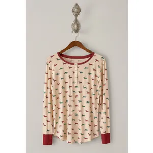 Kate Spade · Medium · Dachshund Print Pajama Top · Pink · Red Trim · Soft Knit thumbnail 7