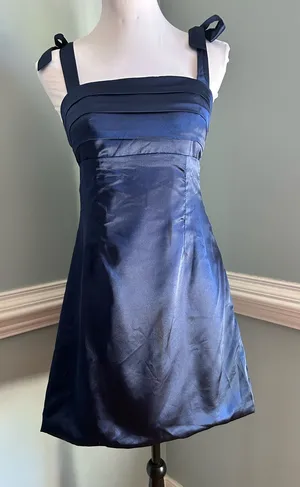 Navy Satin A-Line Dress with Tie Shoulder Straps size 8 thumbnail 1