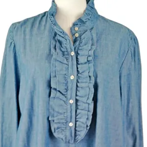 J.Crew Classic Ruffle Front Chambray Dress Sz 2XL XXL Modest Boho Western thumbnail 4