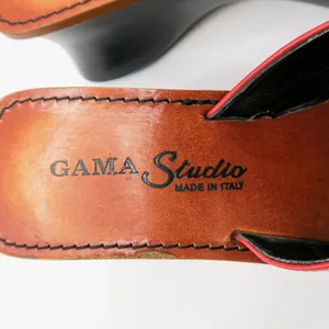 Vintage 90s Gama Studio Red Leather Platform Clog Toe Sandals thumbnail 7