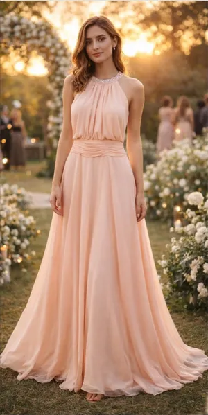 JJ's House Halter Neck Chiffon Bridesmaid Dress Size 18W Pearl Pink NWT thumbnail 1