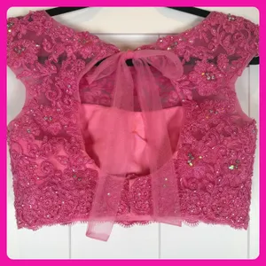 Sherri Hill Pink Lace Sequin Top‎ Open Back Bow Tie Crop Party Evening Cocktail thumbnail 3