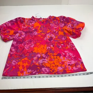 Sugarlips Flirty Floral Split Neck Blouse Top Womens Size Medium Orange Pink NEW thumbnail 9
