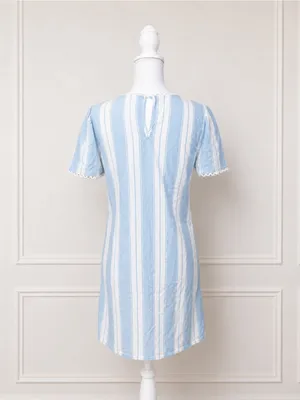 Altar'd State Light Blue & White Striped Embroidered Mini Dress 100% Cotton NWOT thumbnail 5