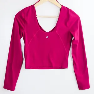 Lululemon Align V-Neck‎ Cropped Long Sleeve Top Magenta Purple Women 2 Gym Yoga thumbnail 5