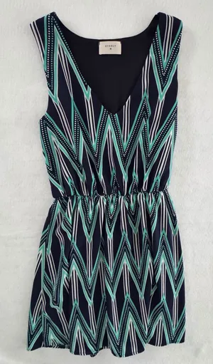 Everly‎ Womens Chevron Geometric V-Neck Sleeveless Mini Dress Navy Teal White M thumbnail 1