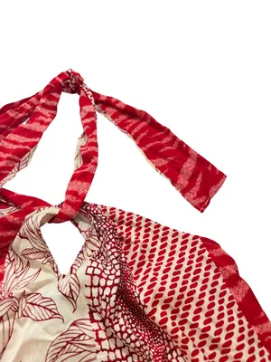 Banana Republic Red Cream Mixed Print Halter Tie Neck Top Shirt Small Women's thumbnail 2