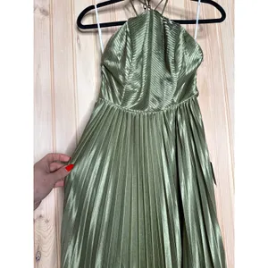 NWT Lulus Elaborate Charm Olive Green Satin Pleated Backless Maxi Dress Party S thumbnail 4