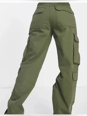 Bershka Olive Green Cargo Pants 4 Pockets Cotton Straight Multicargo Size 4 thumbnail 4