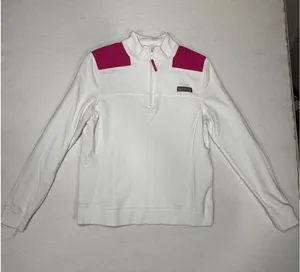 Vineyard Vines Womens Medium White Pink Colorblock Quarter Zip thumbnail 1