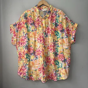 Bright Floral Linen Top Size XXL Button Up Shirt Tropical Summer Dopamine Resort thumbnail 1