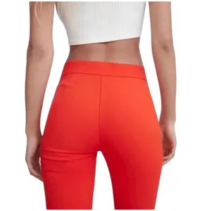 Zara Trousers Womens Large Orange Red Ankle Cropped Flare High Rise Slim Pants thumbnail 2