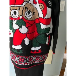 Vtg 80s pair of Christmas teddy bear sweater M ice skating winter holiday cute thumbnail 3