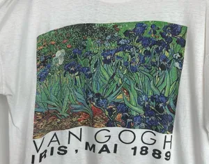 Vintage 90s Van Gogh Irises Painting Single Stitch Tee Tshirt Graphic Art L/XL thumbnail 4