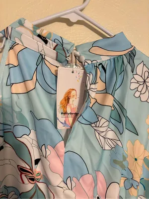 🌸 PrettyGarden Floral Midi Dress XL Blue Pink Sleeveless Mock Neck NWT thumbnail 10