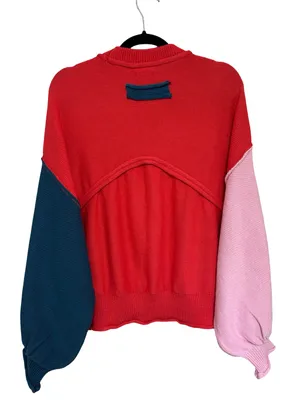 POL Colorblock Oversized Cotton Roll Hem Sweater Red, Pink, and Navy - Size S thumbnail 3