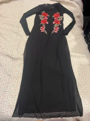 Forever 21 Black Maxi Dress with Red Floral Embroidery thumbnail 1