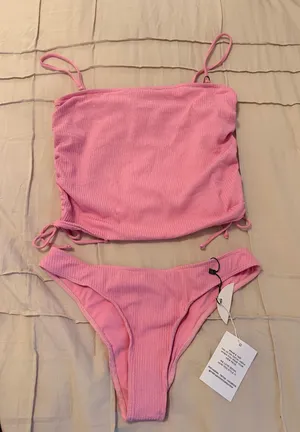 JMP THE LABEL Sparkly pink RIBBED Bikini set thumbnail 1