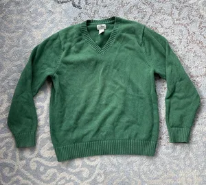 L.L. Bean Knit V Neck Sweater Green Large thumbnail 1
