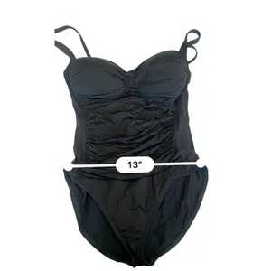 La Blanca Women's One Piece Swimsuit Black Strapless Halter Ruched Size 12 thumbnail 9