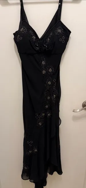 Vintage 90s R&M Richards Black Fairycore Dress Floral Beaded Embroidered thumbnail 1