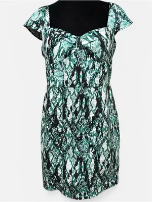 Marc New York Snake Print Sheath Dress Green Black Stretch Size 12 thumbnail 2