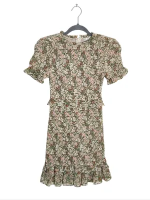 Karlie Green and Peach Floral Smocked Mini Dress Size Small thumbnail 2