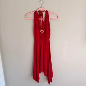 Y2k Red Lipstick Heart Asymmetrical Halter Neck Midi Dress thumbnail 7