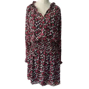 Socialite Floral Chiffon Mini Dress XS Red Black Long Sleeve Smocked Waist NWT thumbnail 2