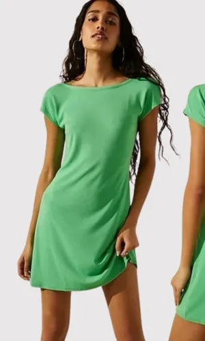 FP Beach Womens Dress Green Rosalia Low Back Mini Short Sleeve A Line Medium thumbnail 1