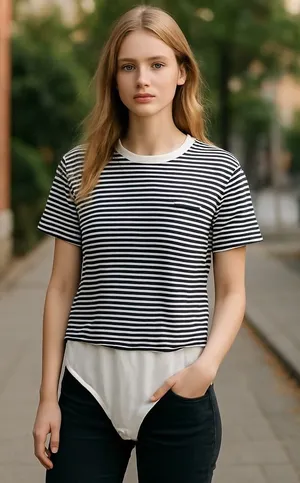 J.Crew Striped Bodysuit Top Nautical Casual Layering‎ Tee Shirt L thumbnail 1