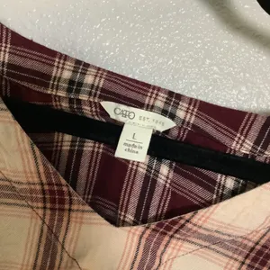 Cream Red Plaid Tartan‎ Country Cowgirl Western Distressed Casual Peasant Blouse thumbnail 2