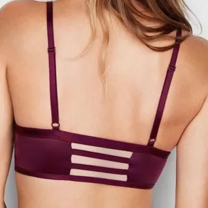 Victoria's Secret Strappy Mesh Long Line Plunge Satin Maroon Bralette Size M thumbnail 2