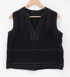 Unbranded Sleeveless Top Women M Contrast Stitching Black V-Neck Excellent thumbnail 1
