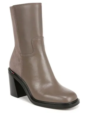 Franco Sarto Penelope Taupe Leather Suede Square Toe Block Heel Boots Size 10M thumbnail 1